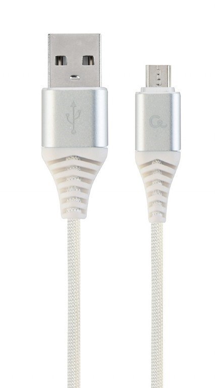 GEMBIRD KABEL PREMIUM MICRO USB 2.0 AM-MBM5P (METALOWE WTYKI,OPLOT) 2M, SREBRNY/BIAŁY