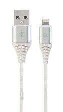 GEMBIRD KABEL PREMIUM USB 2.0 DO 8-PIN (METALOWE WTYKI,OPLOT NYLONOWY) 2M, SREBRNO/BIAŁY