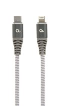 GEMBIRD KABEL PREMIUM USB TYPE-C DO 8-PIN (METALOWE WTYKI,OPLOT) 1.5M, ŁADOWANIE/TRANSMISJA DANYCH, SZARO/BIAŁY