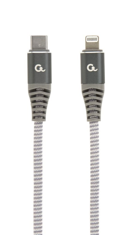 GEMBIRD KABEL PREMIUM USB TYPE-C DO 8-PIN (METALOWE WTYKI,OPLOT) 1.5M, ŁADOWANIE/TRANSMISJA DANYCH, SZARO/BIAŁY