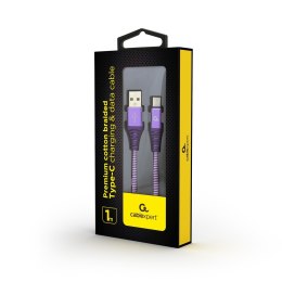 GEMBIRD PREMIUM KABEL USB-C 2.0 (AM/CM) METALOWE WTYKI, OPLOT NYLONOWY 1M, FIOLETOWO/BIAŁY