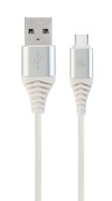 GEMBIRD PREMIUM KABEL USB-C 2.0 (AM/CM) METALOWE WTYKI, OPLOT NYLONOWY 1M, SREBRNO/BIAŁY