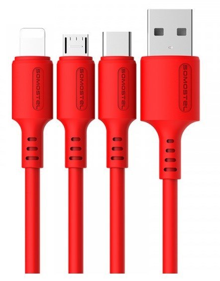 SOMOSTEL KABEL USB MICRO 3A SOMOSTEL CZERWONY 3100MAH QUICK CHARGER 1.2M POWERLINE SMS-BP06 MACARON SMS-BP06 CZERWONY