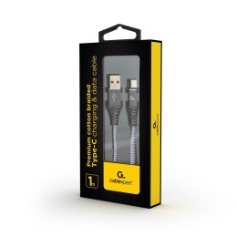 GEMBIRD PREMIUM KABEL USB-C 2.0 (AM/CM) METALOWE WTYKI, OPLOT NYLONOWY 1M, SZARO/BIAŁY