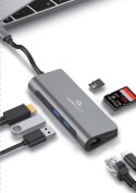 GEMBIRD WIELOPORTOWY ADAPTER USB TYPE-C 5 W 1 (HUB + HDMI + PD + CZYTNIK KART + LAN)