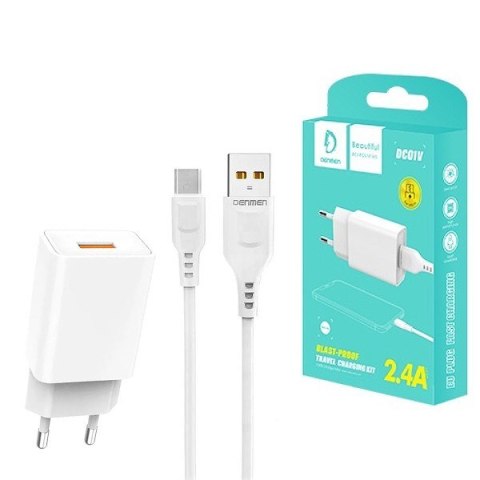 DENMEN ŁADOWARKA SIECIOWA 2.4A + KABEL MICRO USB BIAŁA 2400MAH DC01