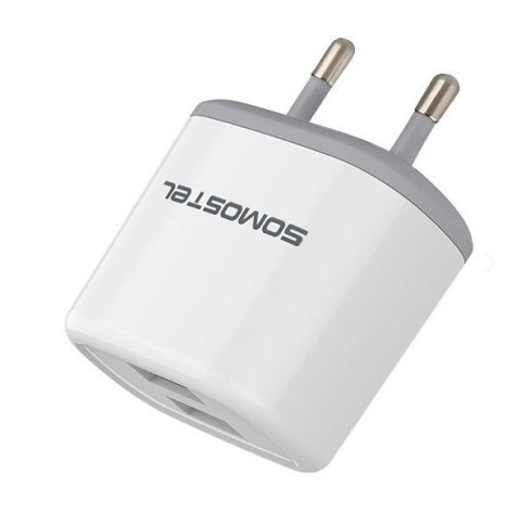 SOMOSTEL ŁADOWARKA SIECIOWA 2.4A + KABEL IPHONE BIAŁA SOMOSTEL 2400MAH 2XUSB DUAL SMS-A129