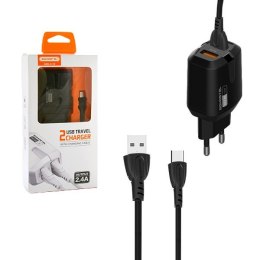 SOMOSTEL ŁADOWARKA SIECIOWA 2.4A + KABEL TYP-C CZARNA USB-C SOMOSTEL 2400MAH 2XUSB DUAL SMS-A139 SMS-A139