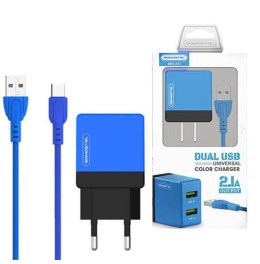 SOMOSTEL ŁADOWARKA SIECIOWA KABEL TYP-C 2XUSB 2100MA SMS-A53 BLUE