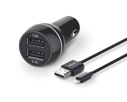 PHILIPS ŁADOWARKA SAMOCHODOWA 2A+1A CZARNA PHILIPS + KABEL IPHONE MFI 3100MAH 2XUSB DUAL 15.5W QUICK CHARGE PHIL-DLP2357V/10