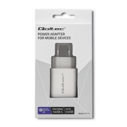 QOLTEC ŁADOWARKA SIECIOWA 18W | 5-12V | 1.5-3A | USB TYP C PD | USB QC 3.0 | BIAŁA