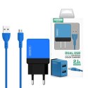 SOMOSTEL ŁADOWARKA SIECIOWA 2A + KABEL MICRO USB NIEBIESKI SOMOSTEL 2100MAH 2XUSB DUAL SMS-A53 SMS-A53 NIEBIESKA