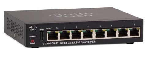 Switch PoE Cisco SG250-08HP-K9-EU (8x 10/100/1000Mbps)