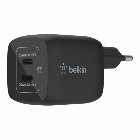 BELKIN WALL CHARGER DUAL USB-C 45W PD PPS GAN BLK