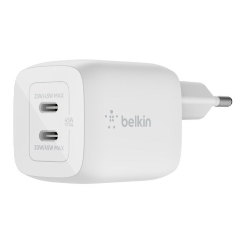 Ładowarka Belkin BoostCharge Pro Dual USB-C PD 3.0 PPS GaN Wall Charger 45W White